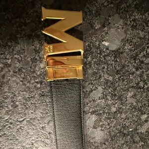 MCM Black Belt with Gold M Buckle